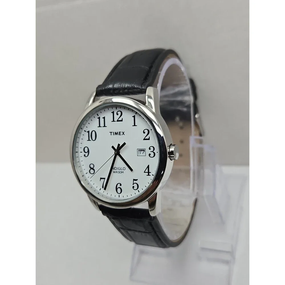Timex Easy Reader Mens 38mm Date Watch Silver Tone Indiglo New Battery